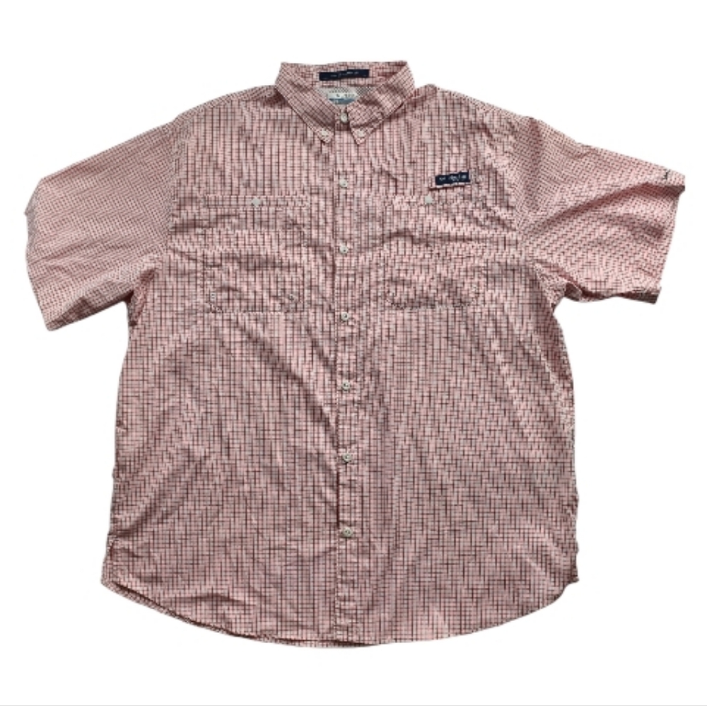 Columbia PFG Super Tamiami Red Check Short Sleeve Fishing Shirt XL Vented